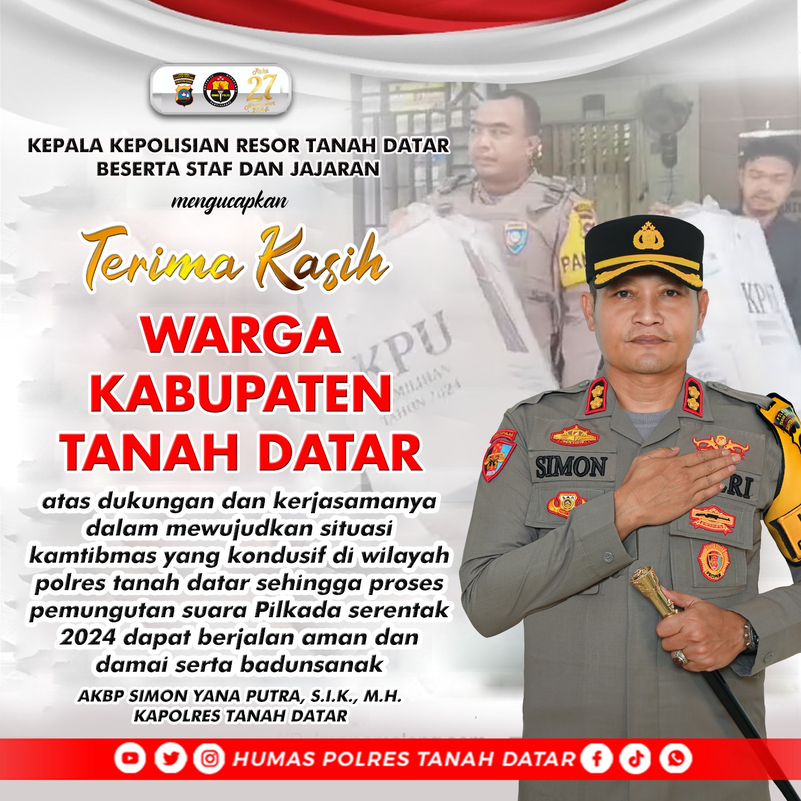 Kapolres mengucapkan terima kasih kepada warga tanah datar