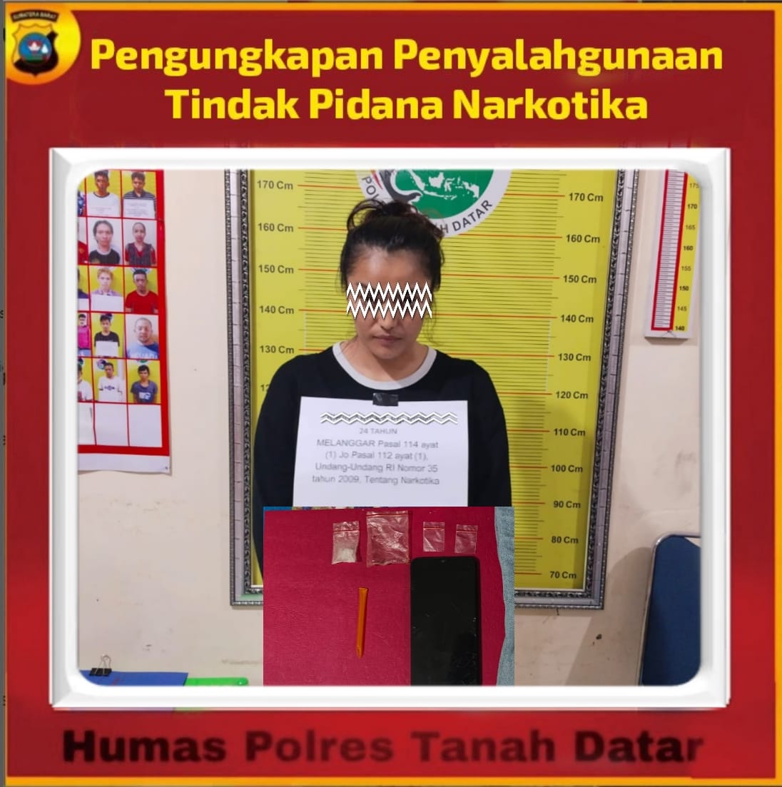 Polres Tanah Datar Amankan 1 (satu) Orang Perempuan yang Diduga Pelaku Penyalahgunaan Narkotika di Kecamatan Rambatan