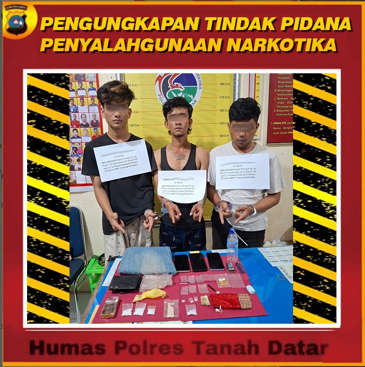 Berhasil Amankan 3 (Tiga) Orang Pemuda yang Diduga Pelaku Penyalahgunaan Narkoba, Tim Tarantula Sat Res Narkoba Polres Tanah Datar Amankan Barang Bukti 7 (Tujuh) Paket Sabu-sabu 