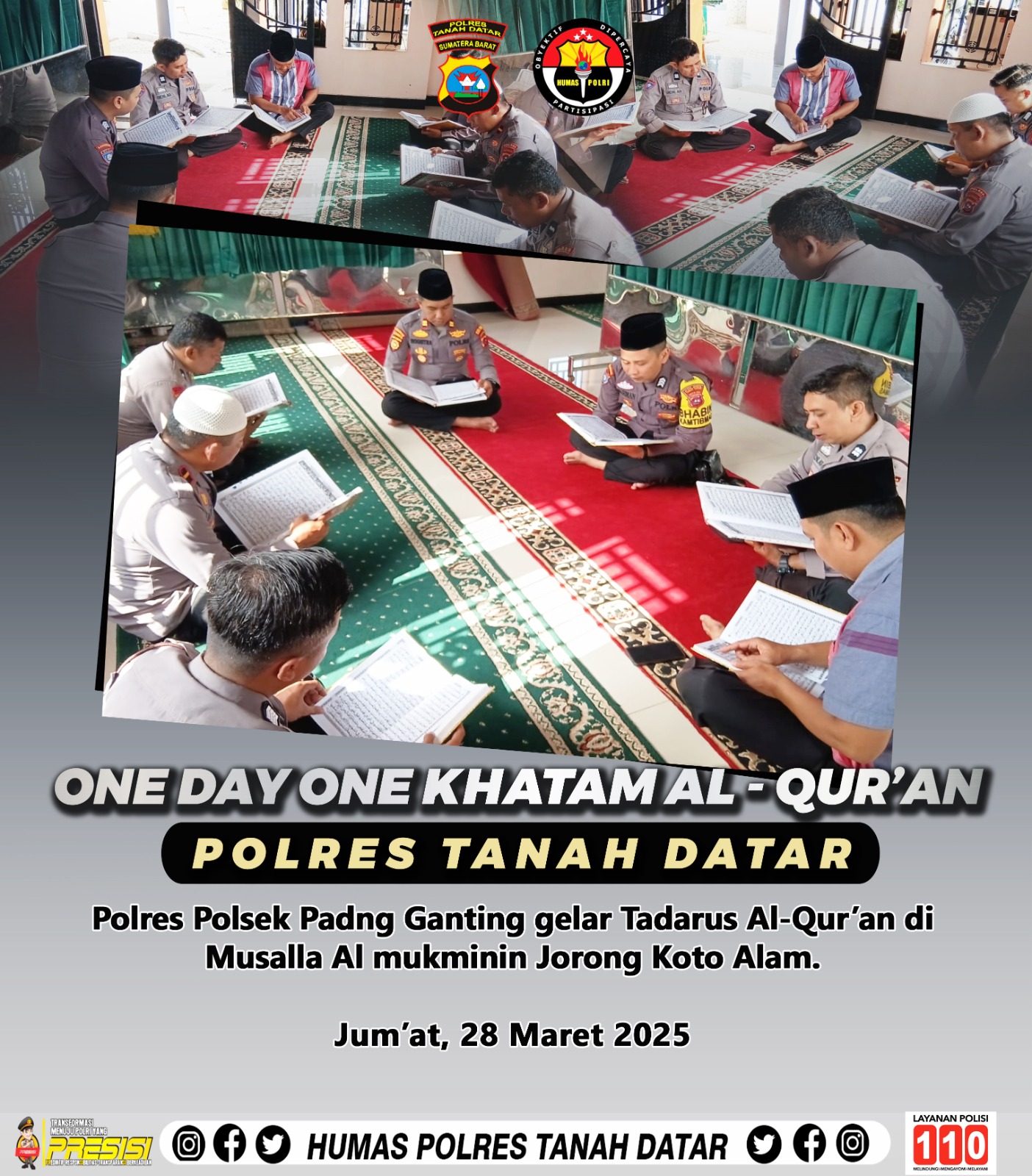 One Day One Khatam Alquran Polres Tanah Datar, Polsek Padang Ganting Gelar Tadarus Alquran di Musalla Al mukminin Jorong Koto Alam